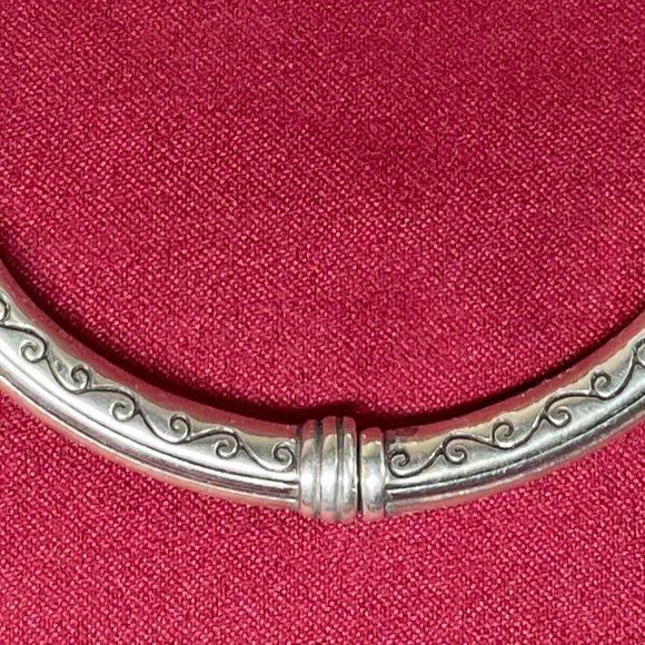 Silvertone Hinged Metal Bracelet (Weighty) with Artistic Scroll Design - Picture 4 of 5